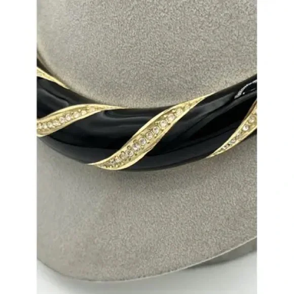 Vintage Dior Necklace Bold Black Enamel Rhinestone Designer Piece - Picture 9 of 14